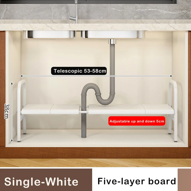 Under Sink Expandable Storage Rack - Adjustable Multi-Tier Cabinet Organizer (Black / White)