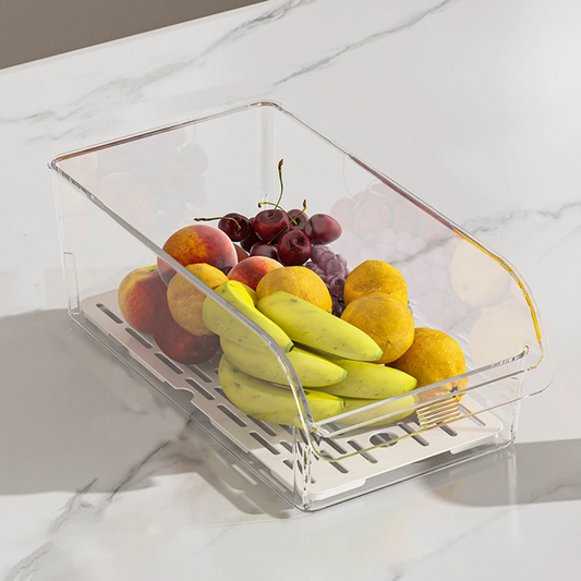 Clear Fridge Storage Organizer Bins with Drain Tray