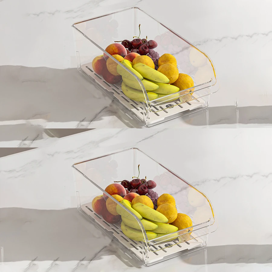 Clear Fridge Storage Organizer Bins with Drain Tray