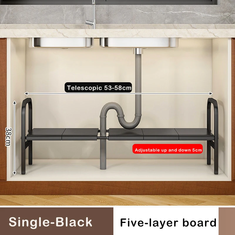 Under Sink Expandable Storage Rack - Adjustable Multi-Tier Cabinet Organizer (Black / White)