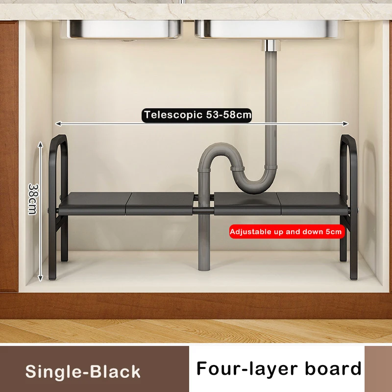 Under Sink Expandable Storage Rack - Adjustable Multi-Tier Cabinet Organizer (Black / White)