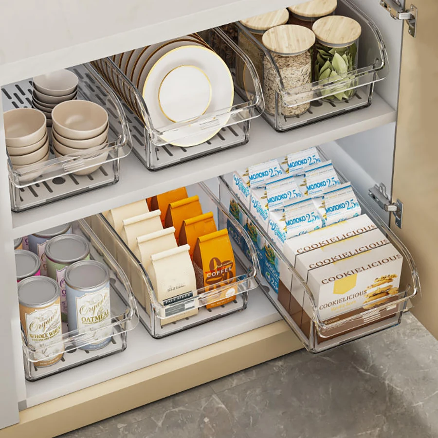 Clear Fridge Storage Organizer Bins with Drain Tray