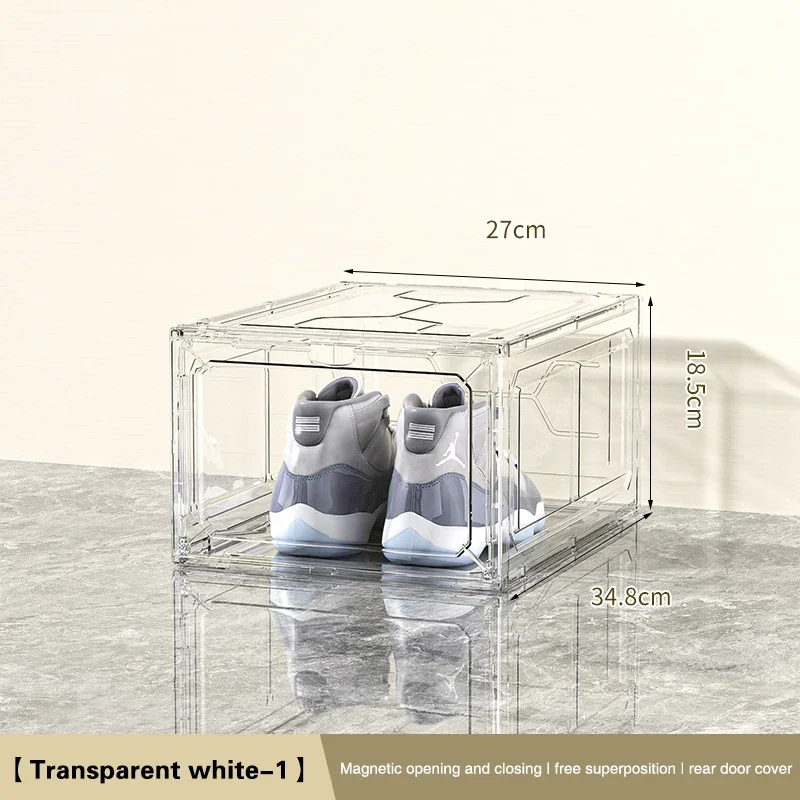 Stackable Shoe Storage Boxes with Front Door - Transparent Plastic Organizer for Closet & Bedroom