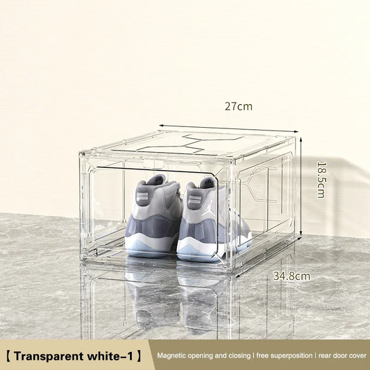 Stackable Shoe Storage Boxes with Front Door - Transparent Plastic Organizer for Closet & Bedroom