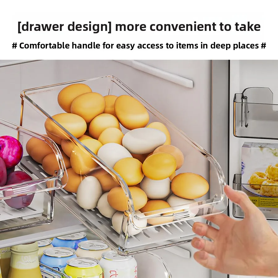 Clear Fridge Storage Organizer Bins with Drain Tray