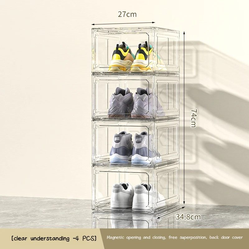 Stackable Shoe Storage Boxes with Front Door - Transparent Plastic Organizer for Closet & Bedroom