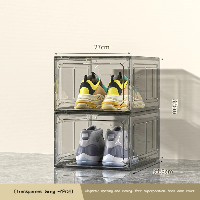 Stackable Shoe Storage Boxes with Front Door - Transparent Plastic Organizer for Closet & Bedroom